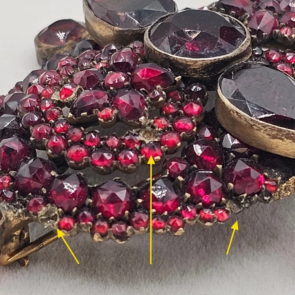 Vtg Bohemian Czech Garnet Brooch Deep Red Victorian Style Floral Cluster 2.5